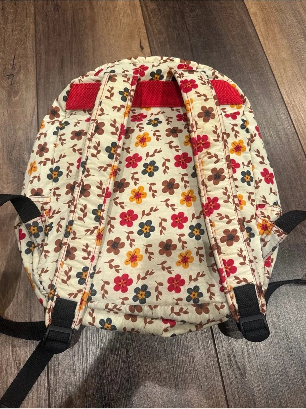 Kipling Floral Canvas Backpack – Cream with Red Flowers